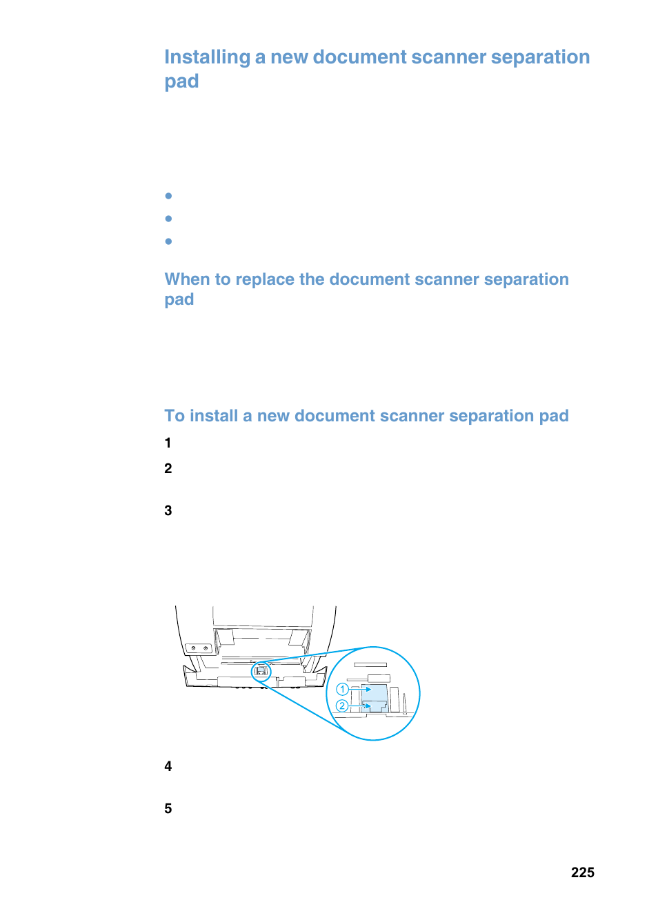 Installing a new document scanner separation pad | HP 3200m User Manual | Page 227 / 288