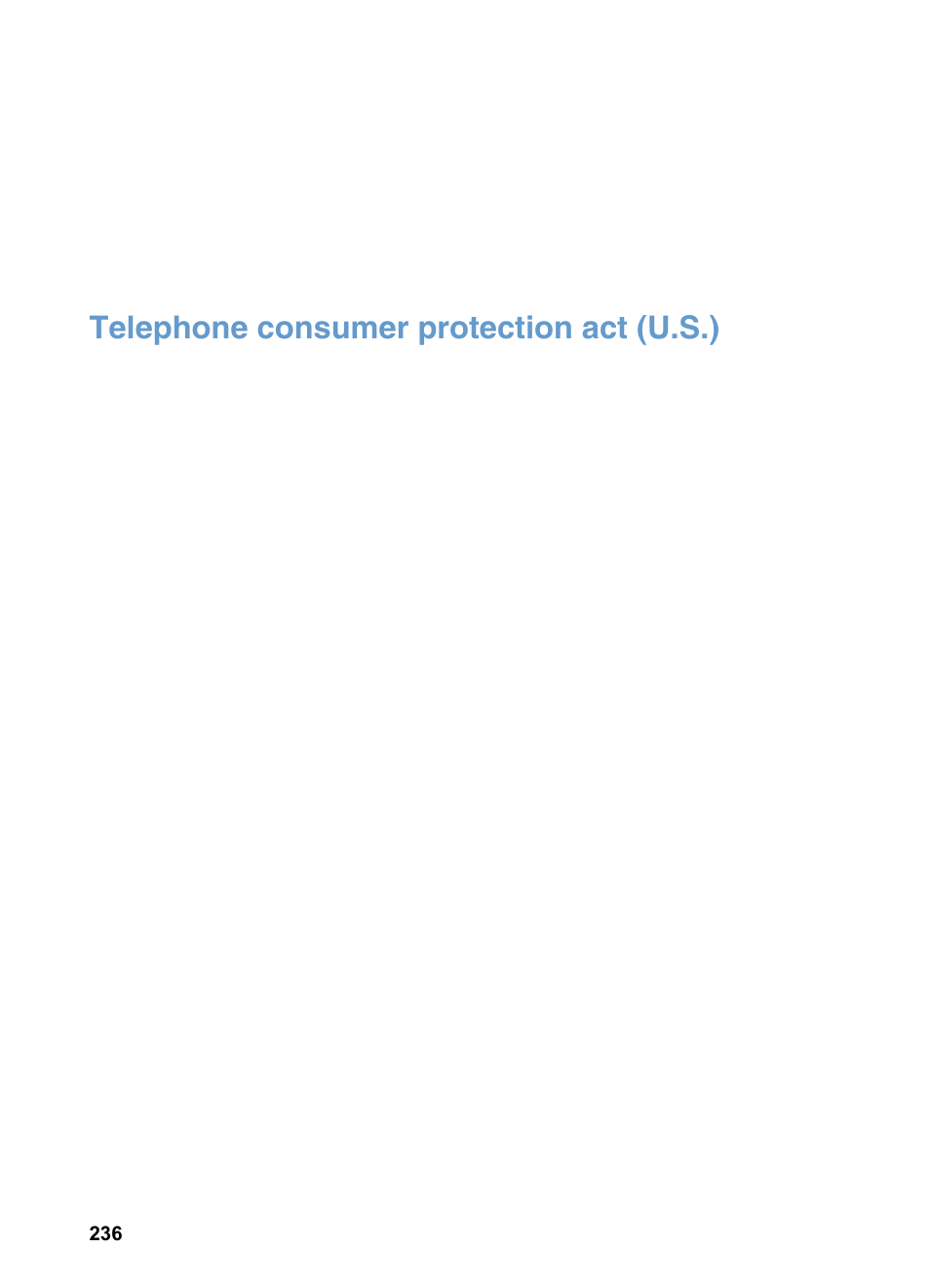 Telephone consumer protection act (u.s.) | HP 3200m User Manual | Page 238 / 288