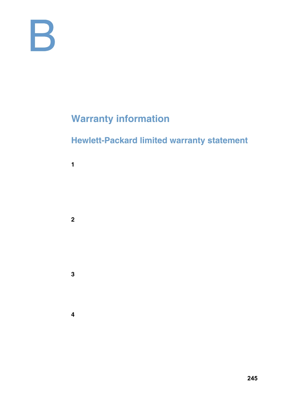 B service and support information, Warranty information, Hewlett-packard limited warranty statement | Appendix b service and support information, Service and support information | HP 3200m User Manual | Page 247 / 288