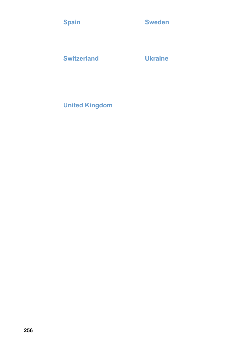 Spain sweden, Switzerland ukraine, United kingdom | HP 3200m User Manual | Page 258 / 288