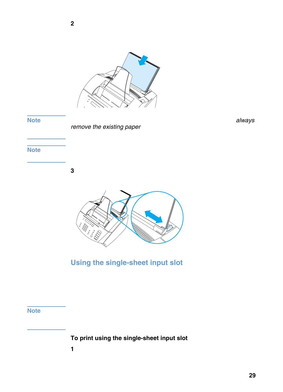 Using the single-sheet input slot | HP 3200m User Manual | Page 31 / 288