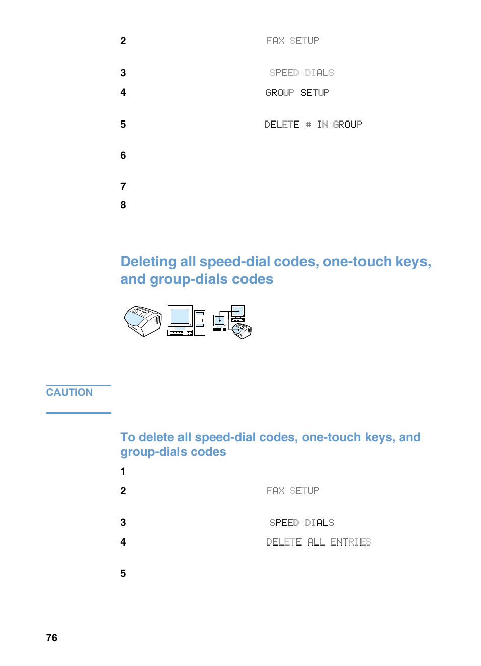 Deleting all speed-dial codes, one-touch keys, And group-dials codes | HP 3200m User Manual | Page 78 / 288