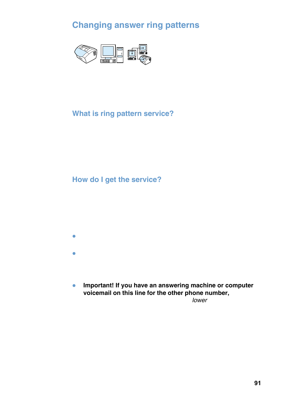 Changing answer ring patterns, What is ring pattern service, How do i get the service | HP 3200m User Manual | Page 93 / 288