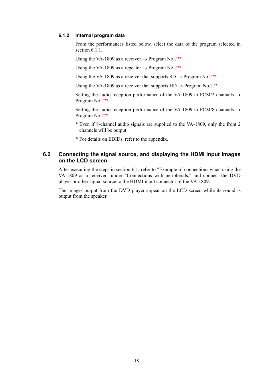 Internal program data | HP VA-1809 User Manual | Page 21 / 36