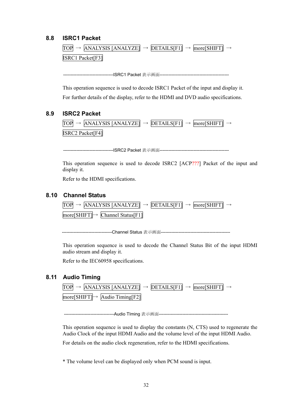 Isrc1 packet, Isrc2 packet, 10 channel | Status, 11 audio, Timing | HP VA-1809 User Manual | Page 35 / 36