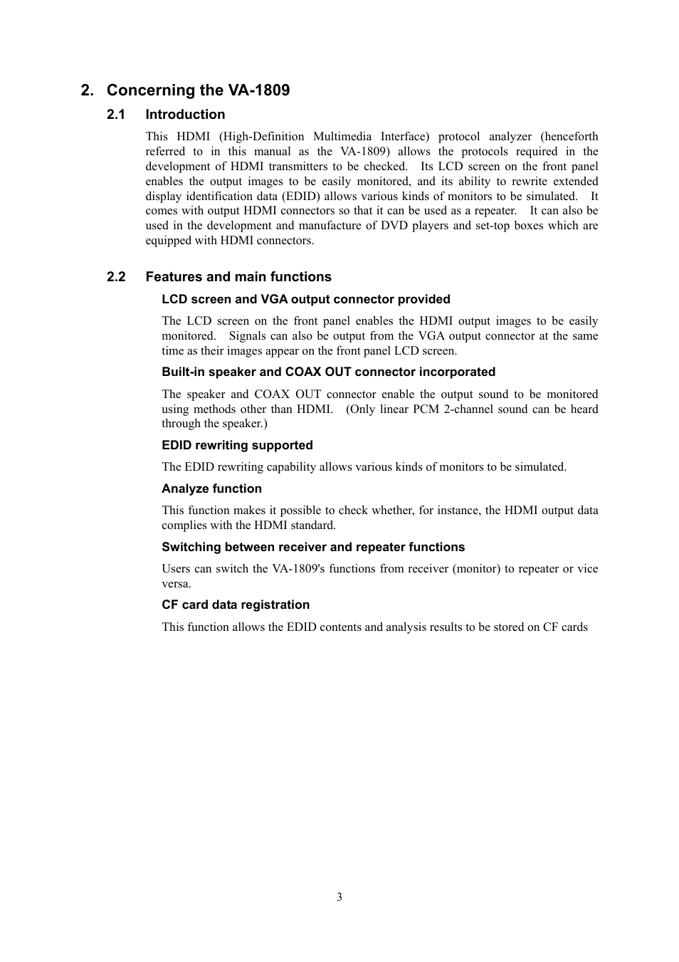 Concerning the va-1809, Introduction, Features and main functions | HP VA-1809 User Manual | Page 6 / 36