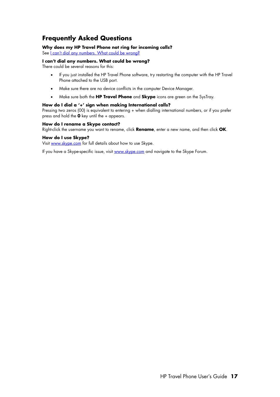 Frequently asked questions | HP Travel Phone User Manual | Page 21 / 24