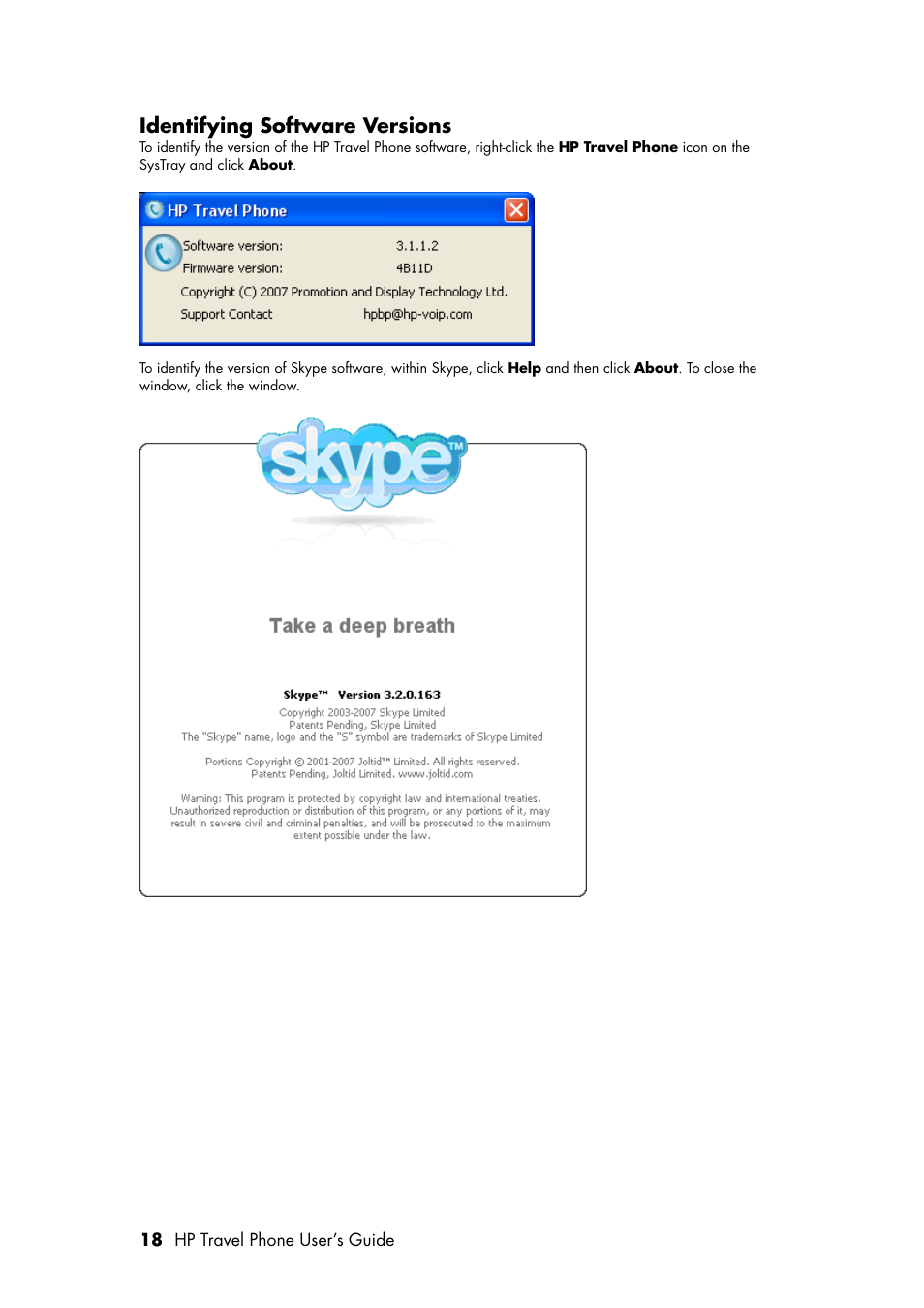 Identifying software versions | HP Travel Phone User Manual | Page 22 / 24