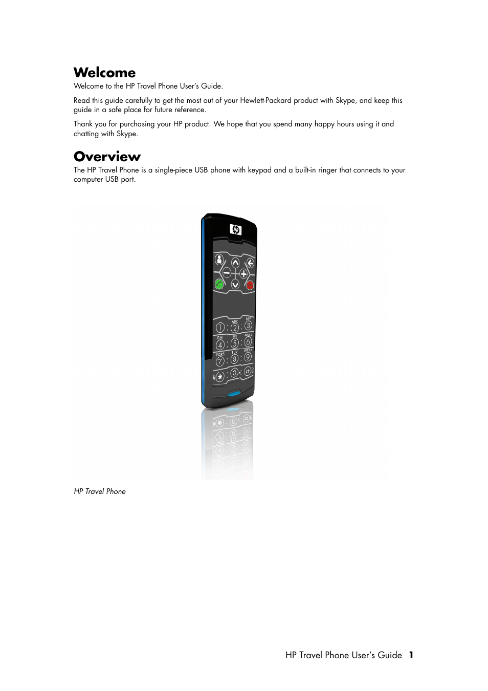 Welcome, Overview | HP Travel Phone User Manual | Page 5 / 24