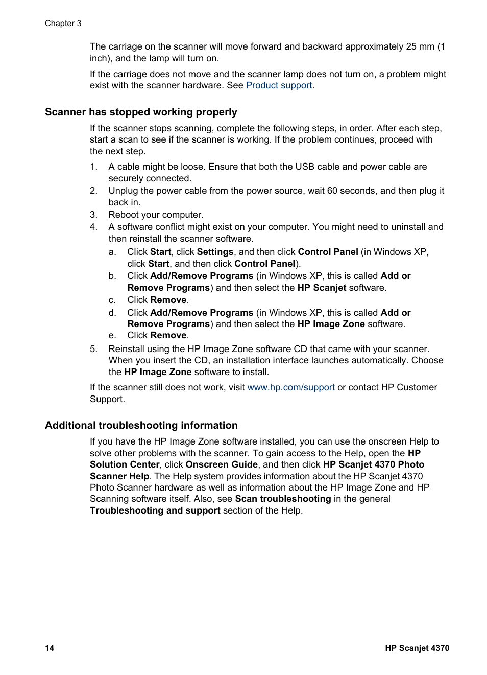 Scanner has stopped working properly, Additional troubleshooting information | HP 4370 User Manual | Page 17 / 21