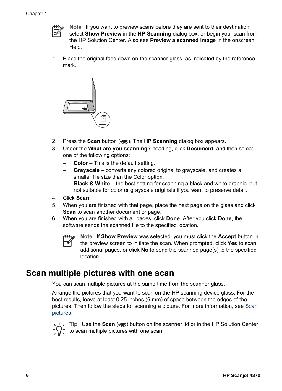 Scan multiple pictures with one scan | HP 4370 User Manual | Page 9 / 21