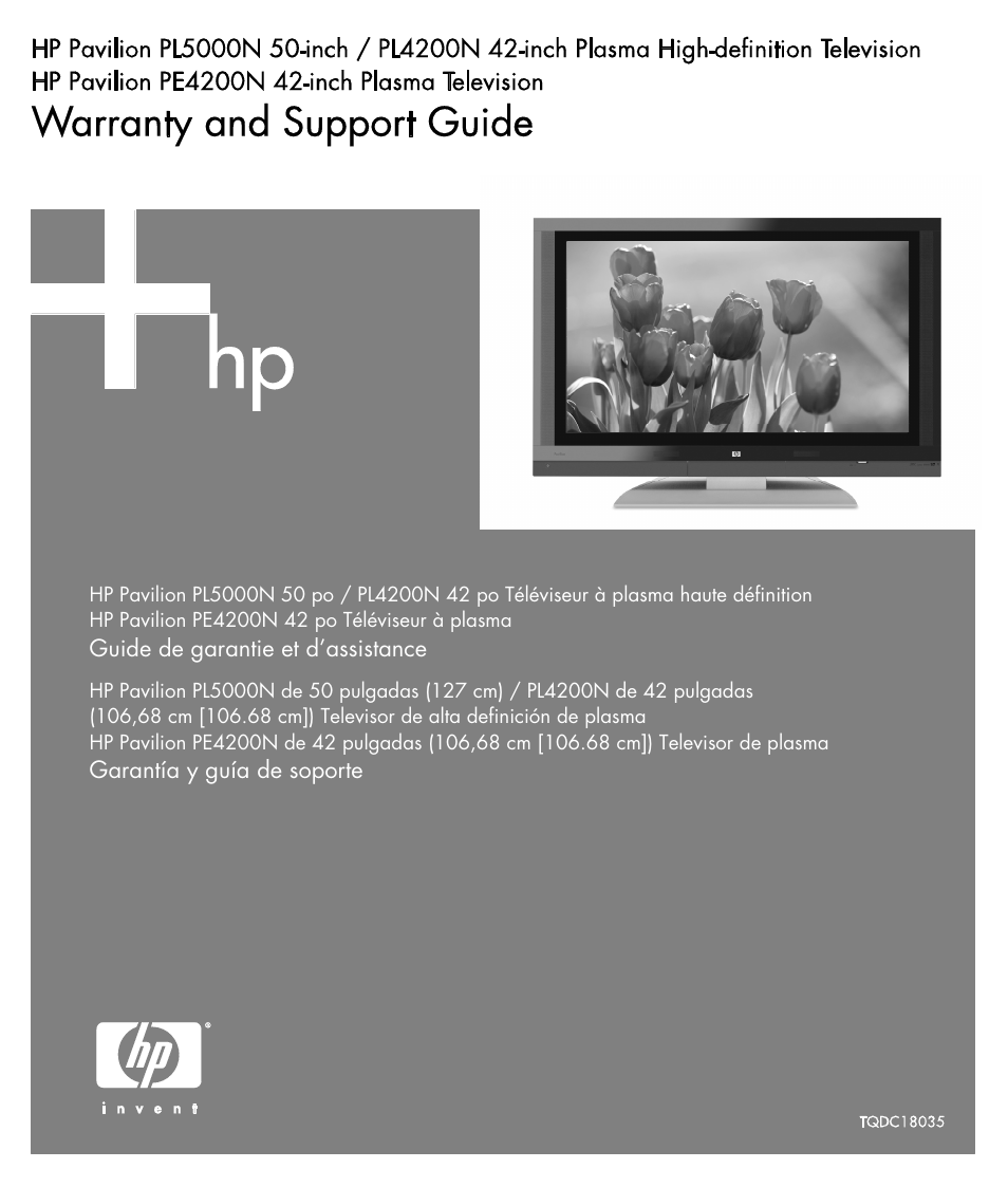 HP Pavilion Plasma High-definition Television PL4200N User Manual | 22 pages