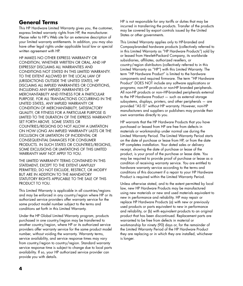 General terms | HP Pavilion Plasma High-definition Television PL4200N User Manual | Page 4 / 22