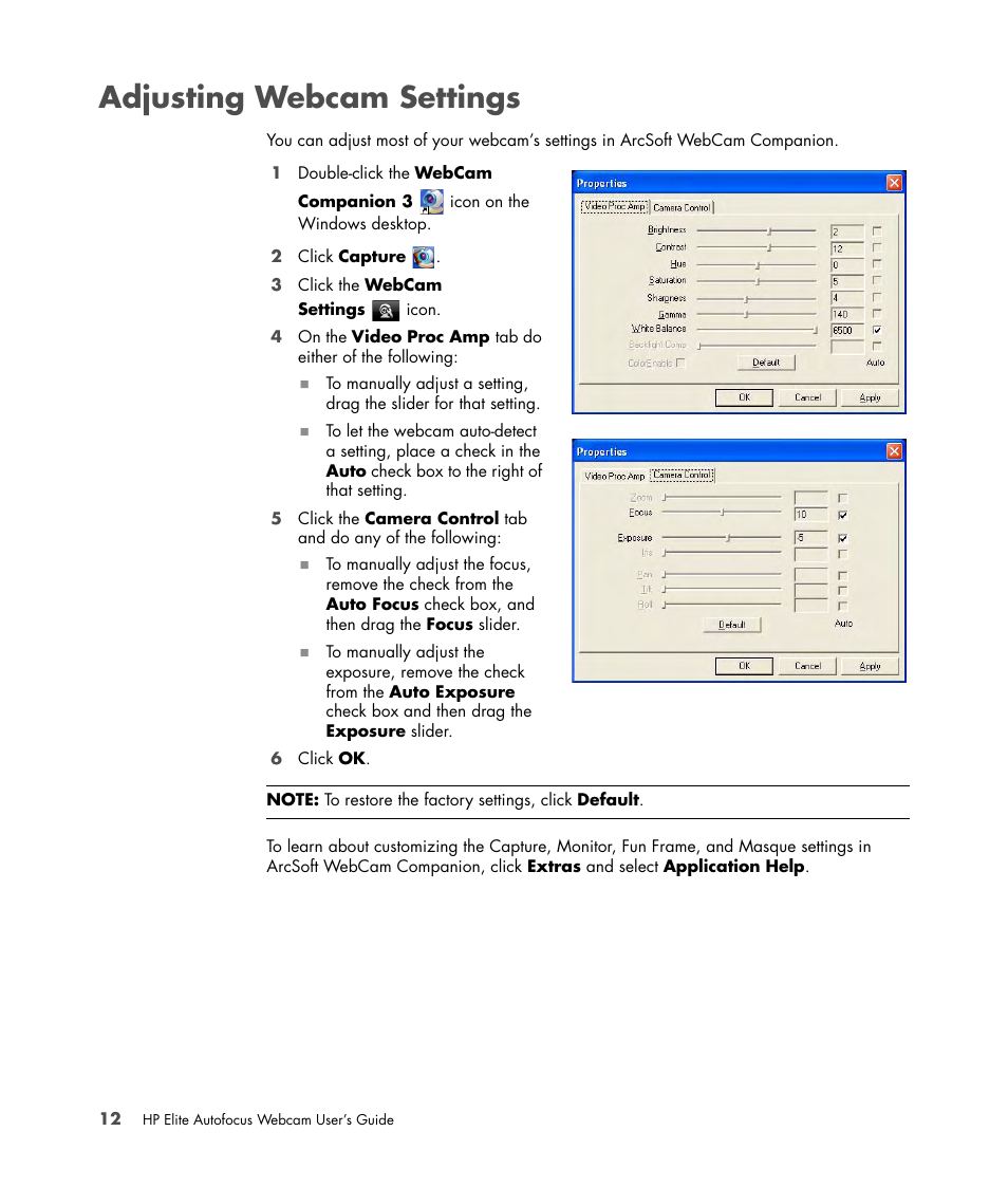 Adjusting webcam settings | HP 588295-001 User Manual | Page 16 / 20