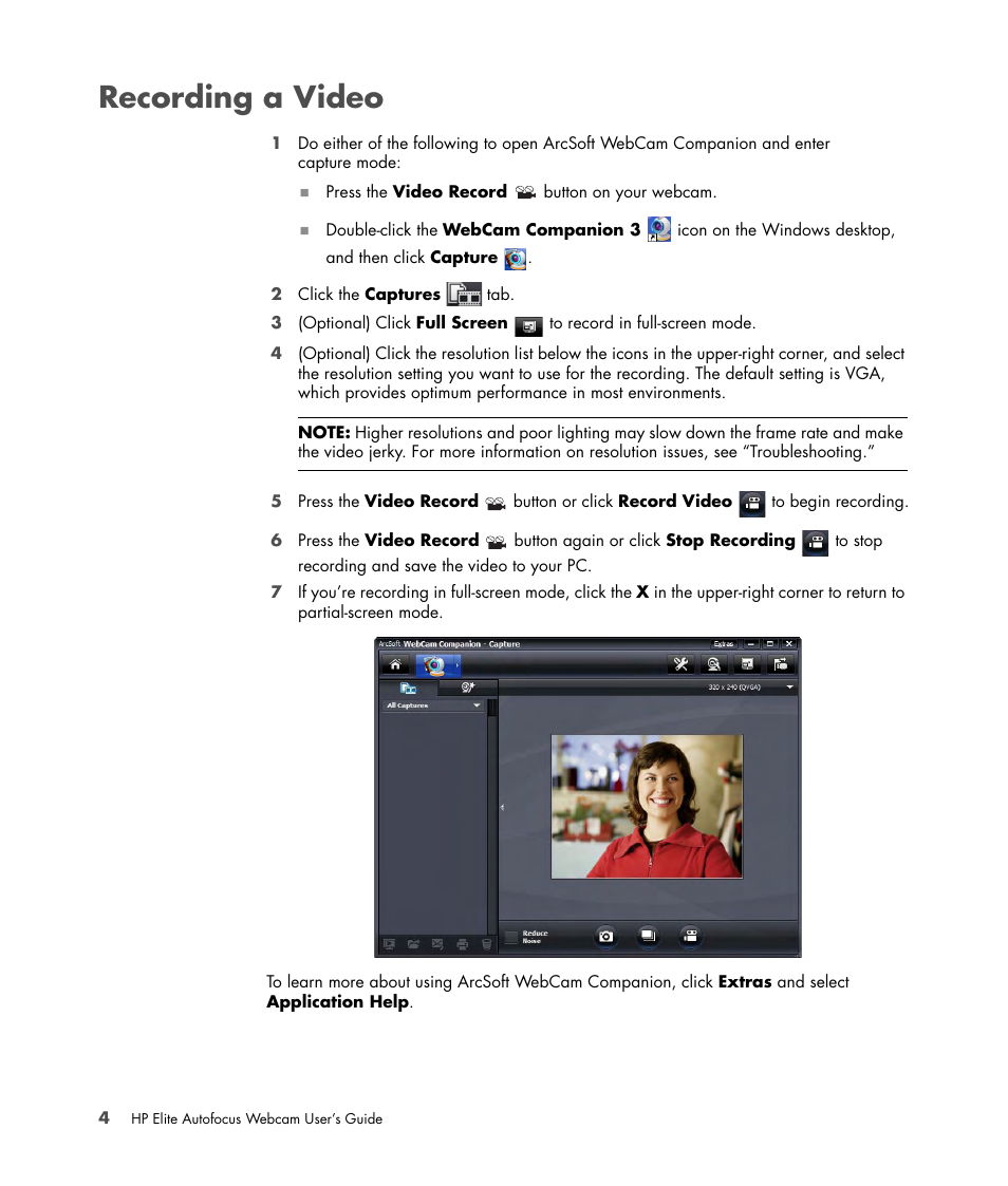 Recording a video | HP 588295-001 User Manual | Page 8 / 20
