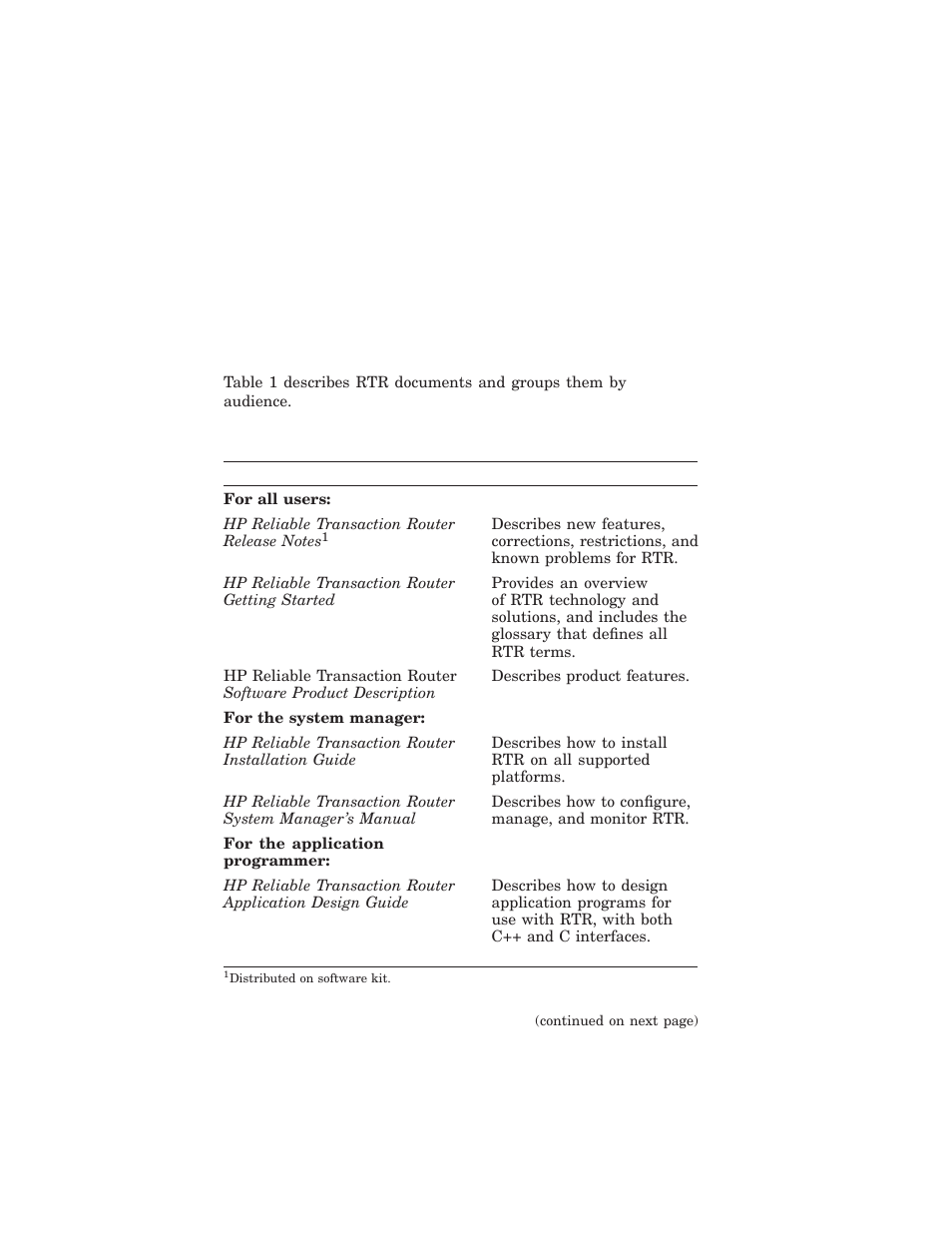 Related documentation | HP Reliable Transaction Router User Manual | Page 8 / 100