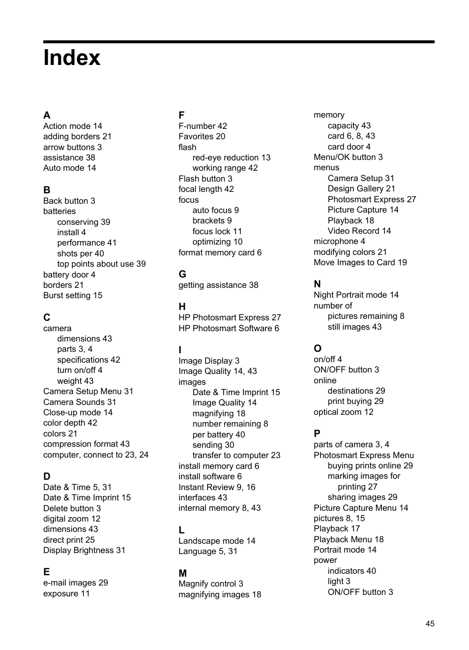 Index | HP M537 User Manual | Page 47 / 49