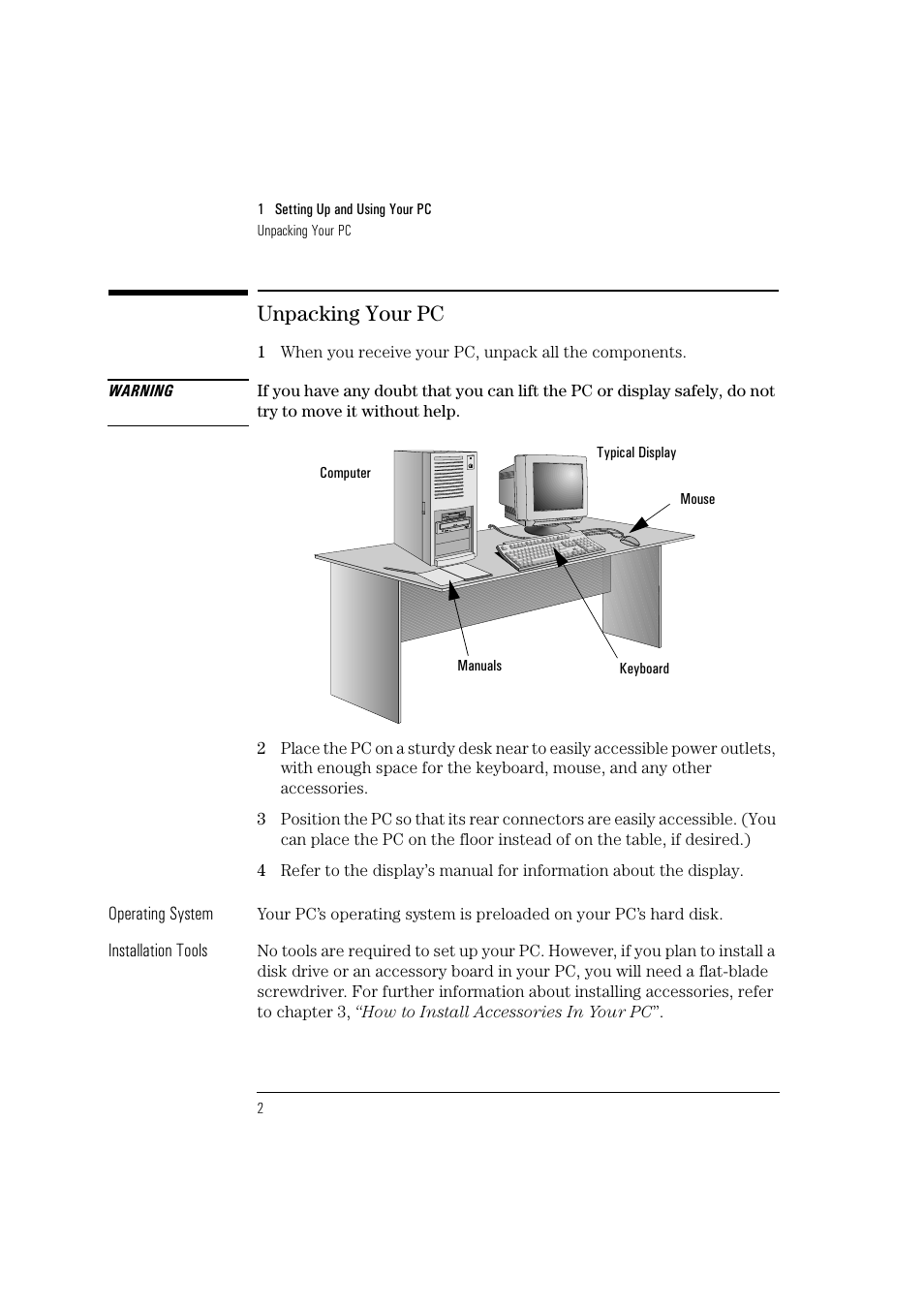 Unpacking your pc | HP HEWLET HP VECTRA VA 6/XXX User Manual | Page 12 / 96