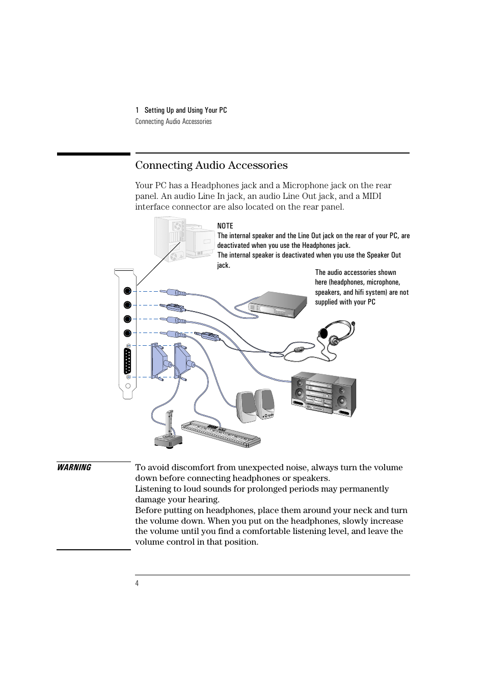 Connecting audio accessories | HP HEWLET HP VECTRA VA 6/XXX User Manual | Page 14 / 96