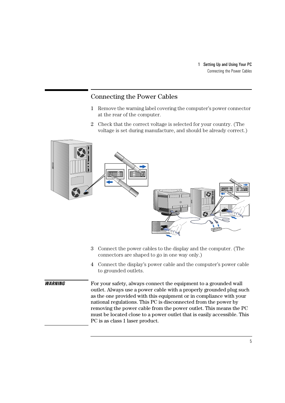 Connecting the power cables | HP HEWLET HP VECTRA VA 6/XXX User Manual | Page 15 / 96