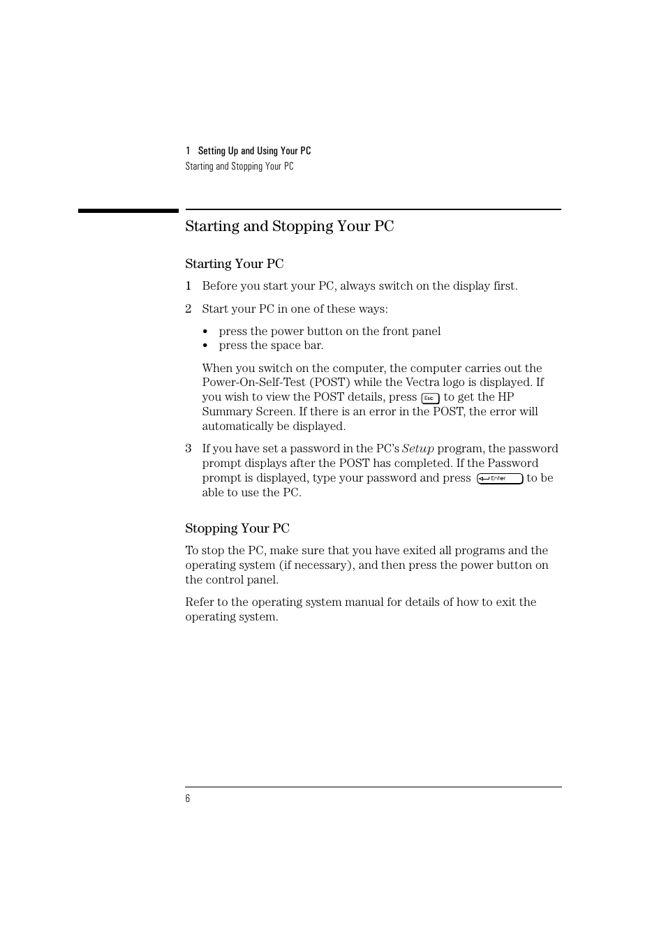 Starting and stopping your pc | HP HEWLET HP VECTRA VA 6/XXX User Manual | Page 16 / 96