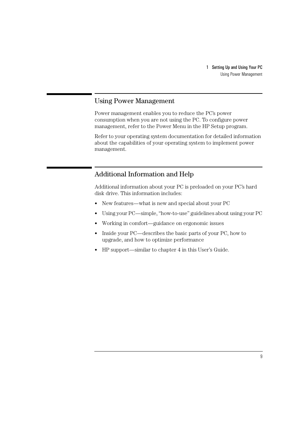 Using power management, Additional information and help | HP HEWLET HP VECTRA VA 6/XXX User Manual | Page 19 / 96