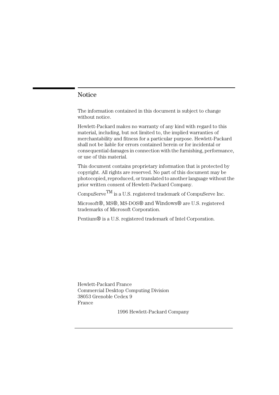 Notice | HP HEWLET HP VECTRA VA 6/XXX User Manual | Page 2 / 96