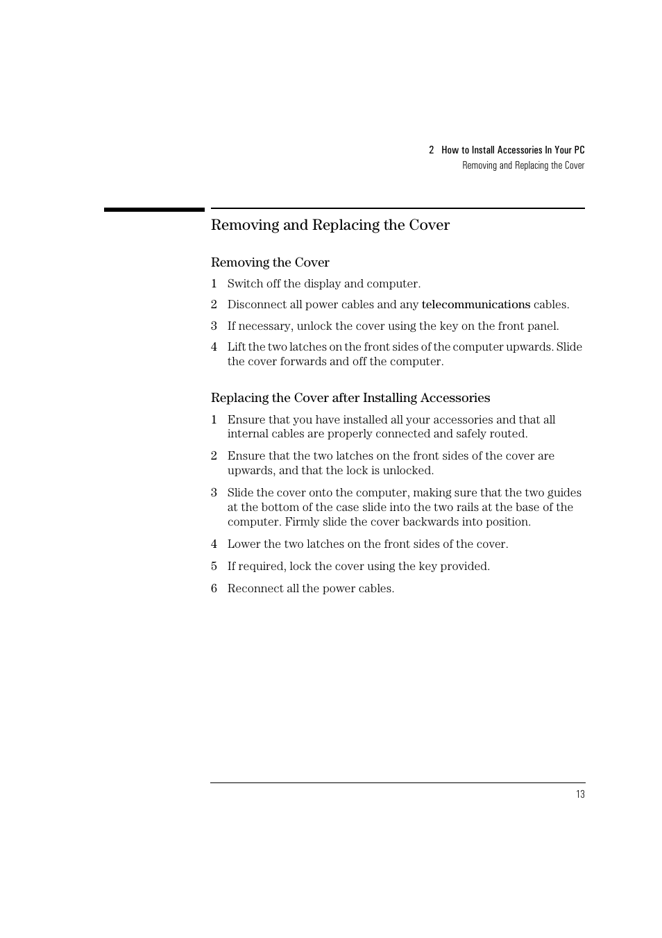 Removing and replacing the cover | HP HEWLET HP VECTRA VA 6/XXX User Manual | Page 23 / 96