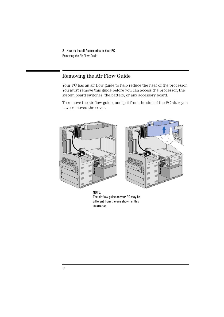 Removing the air flow guide | HP HEWLET HP VECTRA VA 6/XXX User Manual | Page 24 / 96