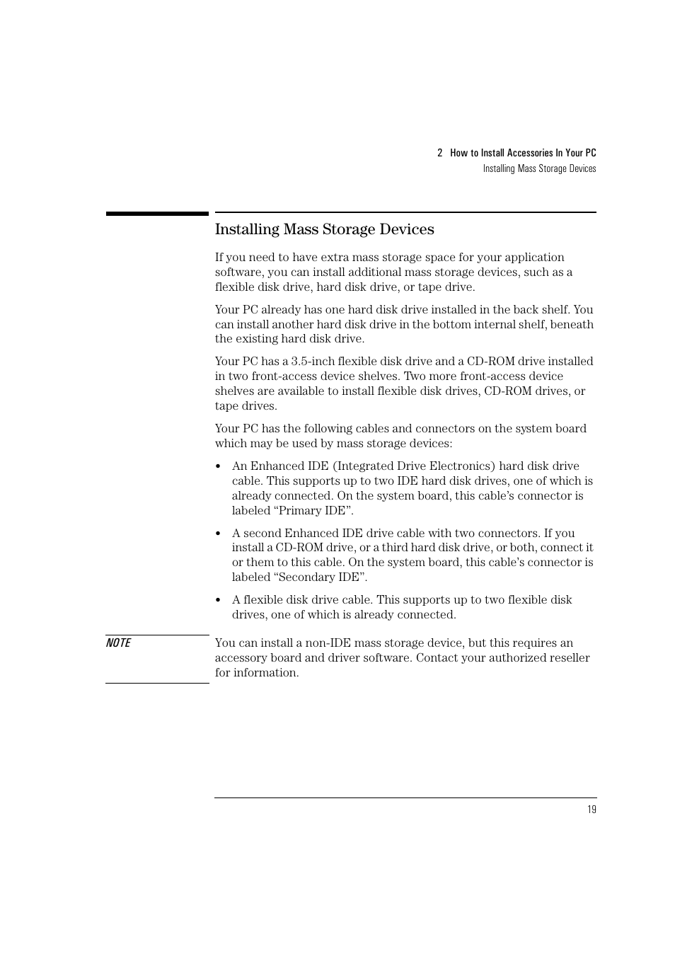 Installing mass storage devices | HP HEWLET HP VECTRA VA 6/XXX User Manual | Page 29 / 96