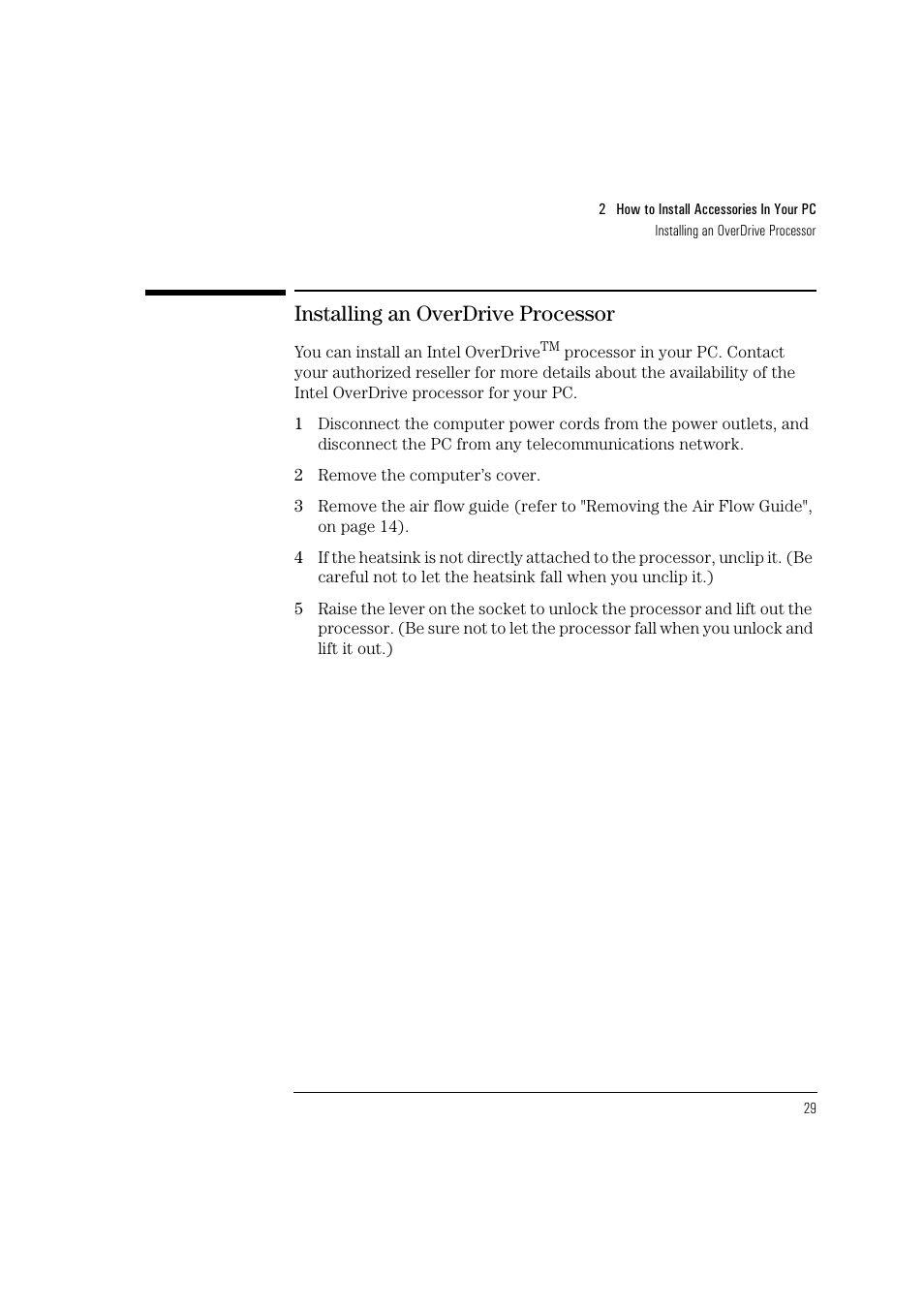 Installing an overdrive processor | HP HEWLET HP VECTRA VA 6/XXX User Manual | Page 39 / 96
