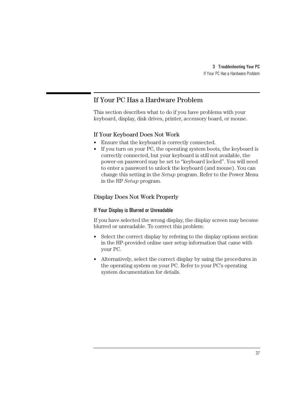 If your pc has a hardware problem | HP HEWLET HP VECTRA VA 6/XXX User Manual | Page 47 / 96