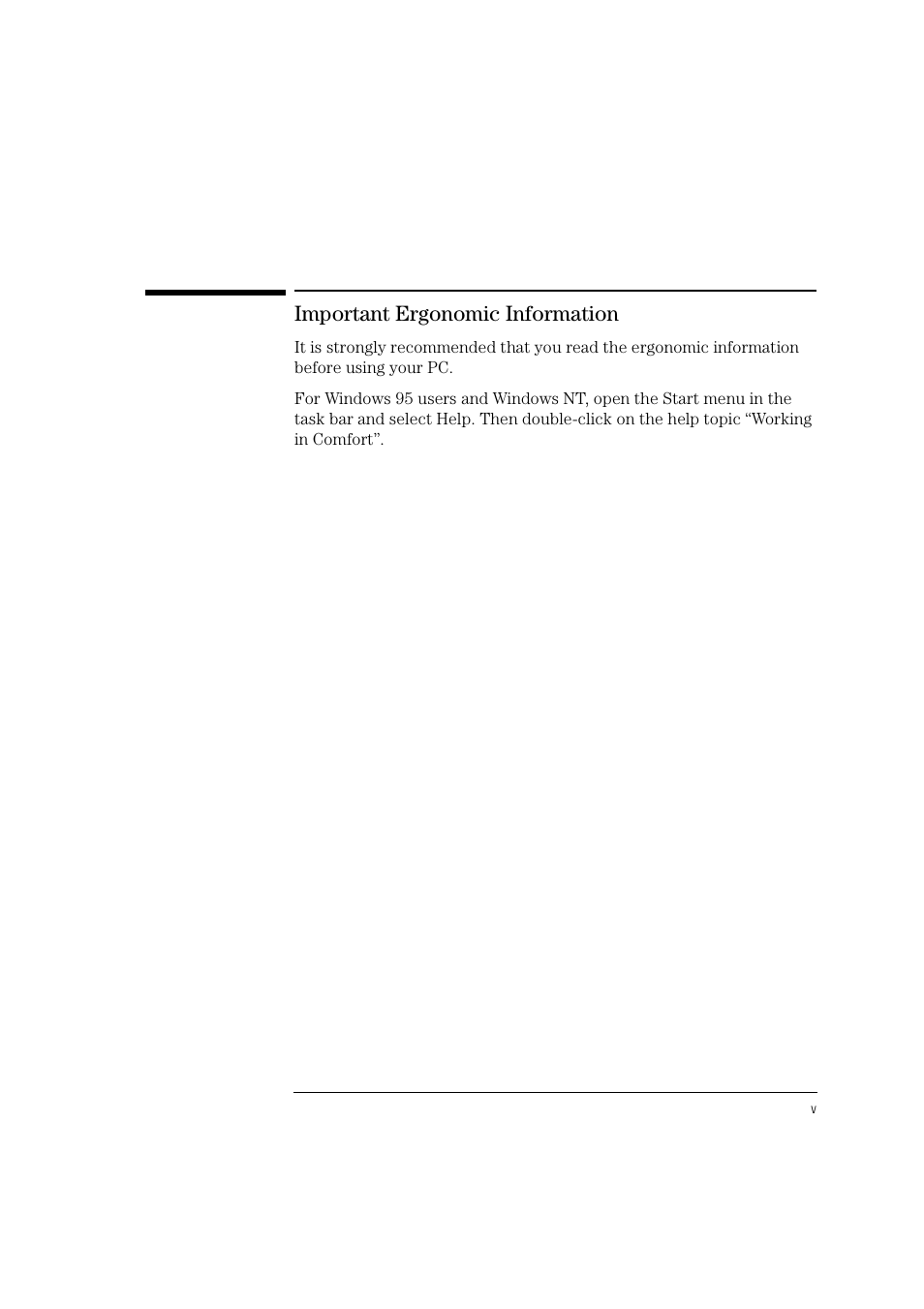Important ergonomic information | HP HEWLET HP VECTRA VA 6/XXX User Manual | Page 5 / 96
