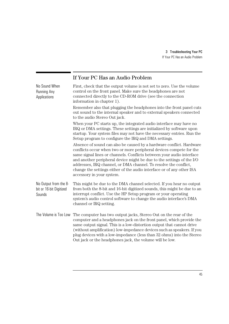 If your pc has an audio problem | HP HEWLET HP VECTRA VA 6/XXX User Manual | Page 55 / 96