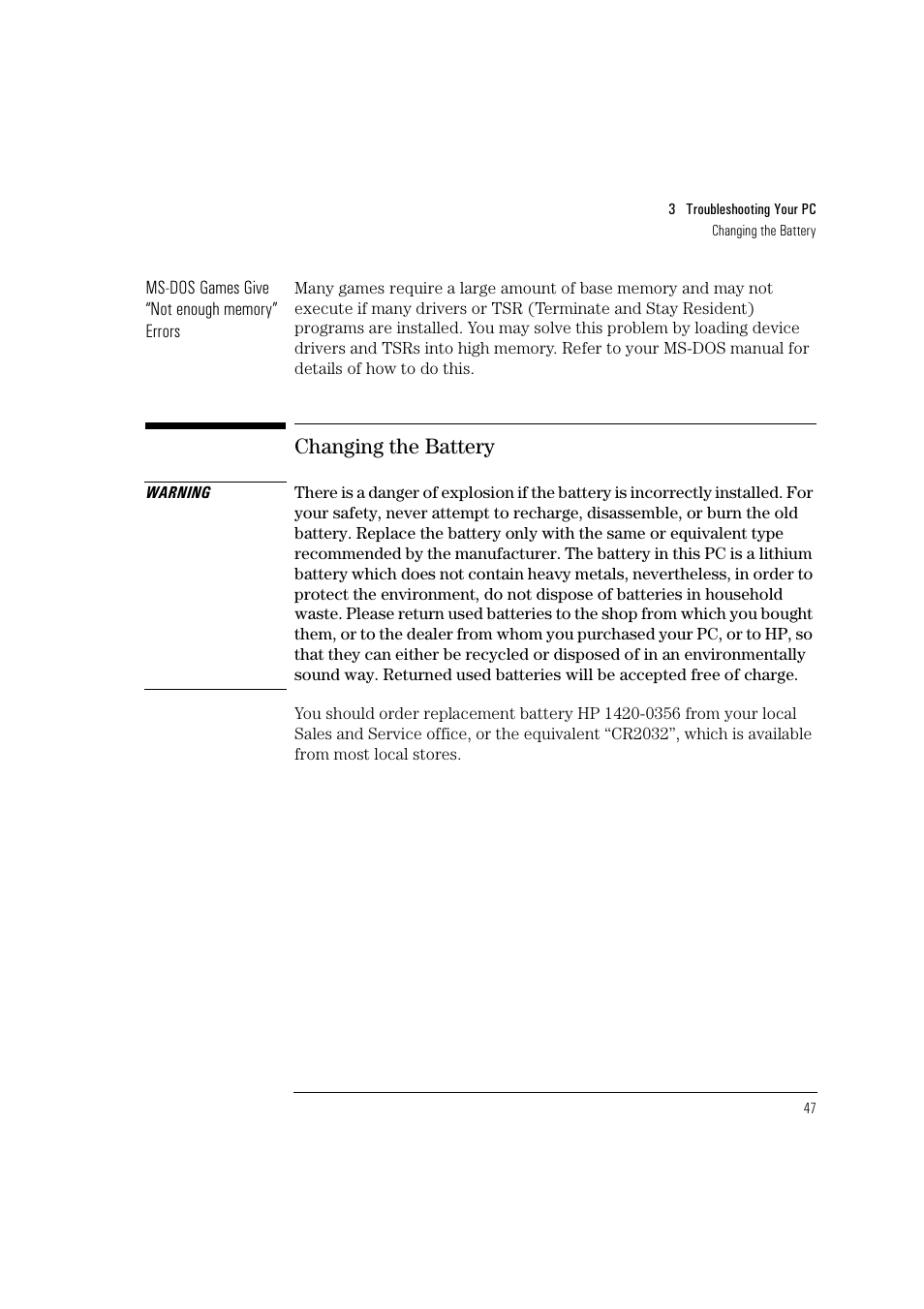 Changing the battery | HP HEWLET HP VECTRA VA 6/XXX User Manual | Page 57 / 96