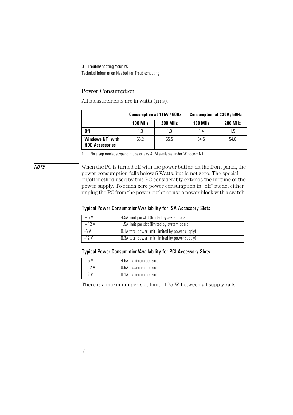 Power consumption | HP HEWLET HP VECTRA VA 6/XXX User Manual | Page 60 / 96