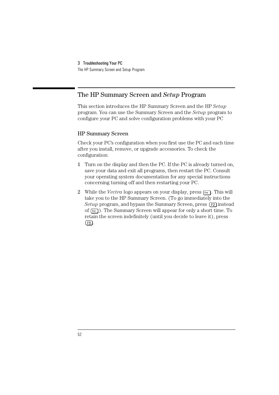 The hp summary screen and setup program | HP HEWLET HP VECTRA VA 6/XXX User Manual | Page 62 / 96