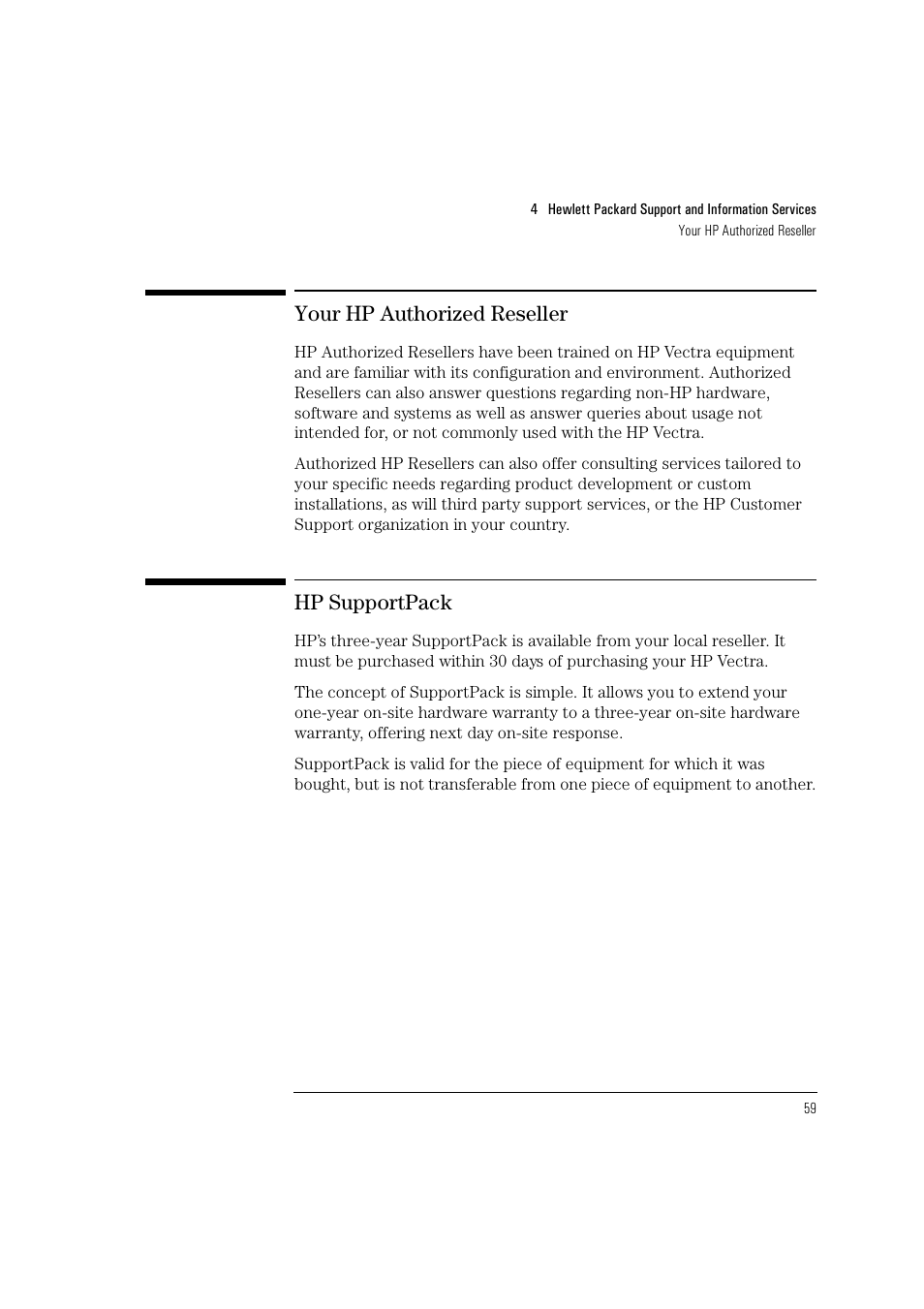 Your hp authorized reseller, Hp supportpack | HP HEWLET HP VECTRA VA 6/XXX User Manual | Page 69 / 96