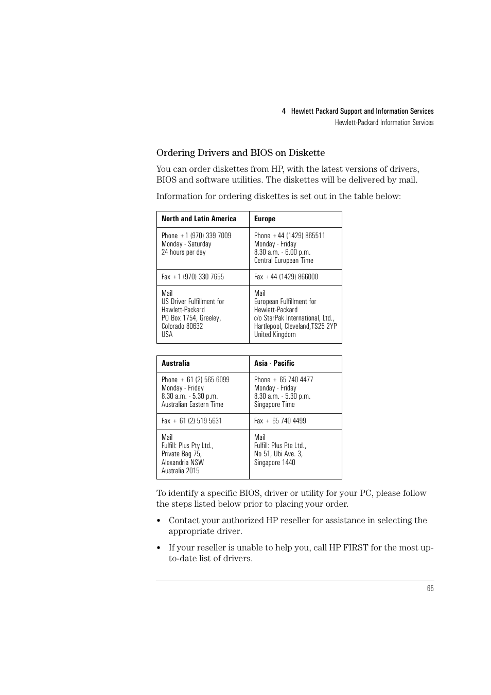 Ordering drivers and bios on diskette | HP HEWLET HP VECTRA VA 6/XXX User Manual | Page 75 / 96