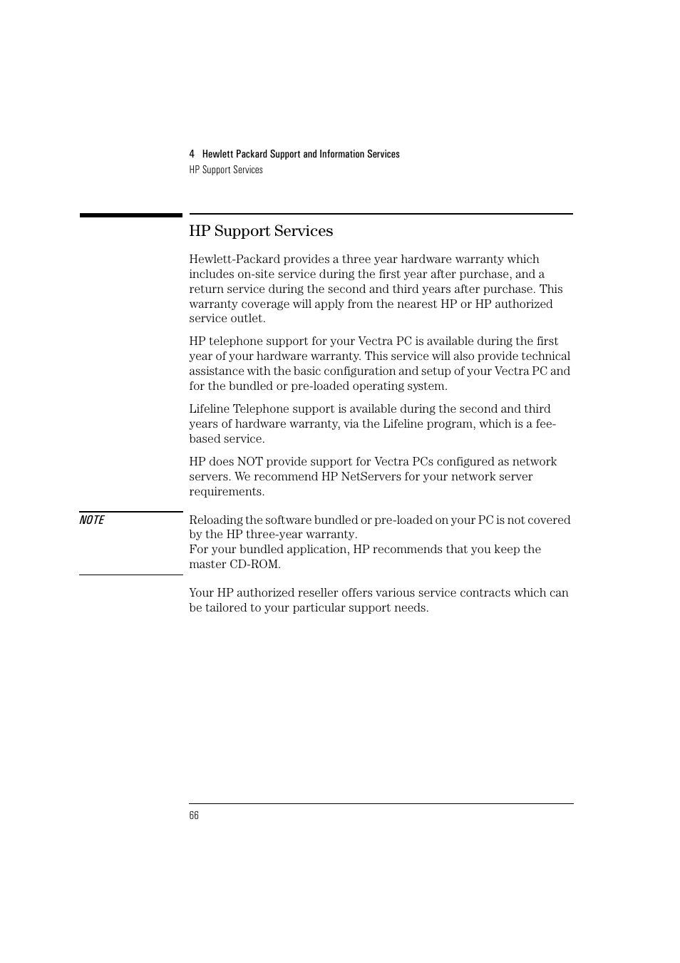 Hp support services | HP HEWLET HP VECTRA VA 6/XXX User Manual | Page 76 / 96