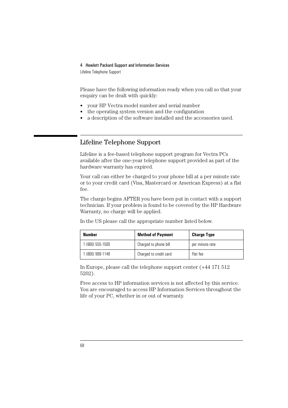 Lifeline telephone support | HP HEWLET HP VECTRA VA 6/XXX User Manual | Page 78 / 96