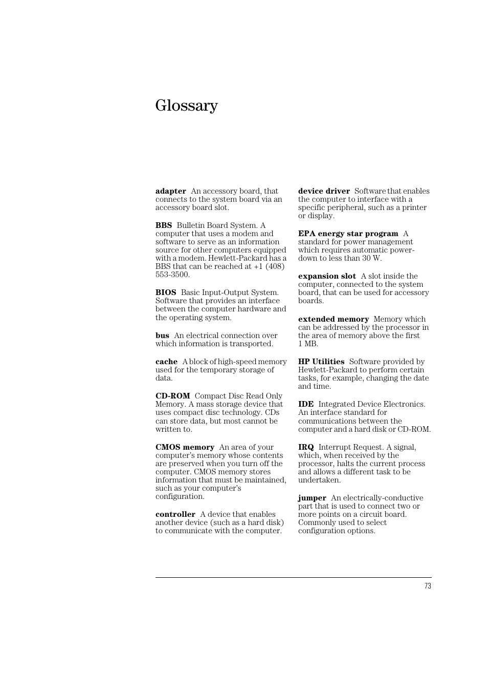 Glossary | HP HEWLET HP VECTRA VA 6/XXX User Manual | Page 83 / 96