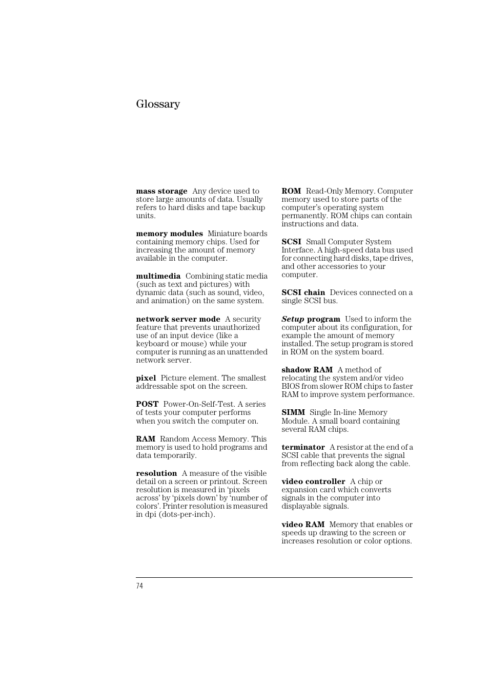 Glossary | HP HEWLET HP VECTRA VA 6/XXX User Manual | Page 84 / 96