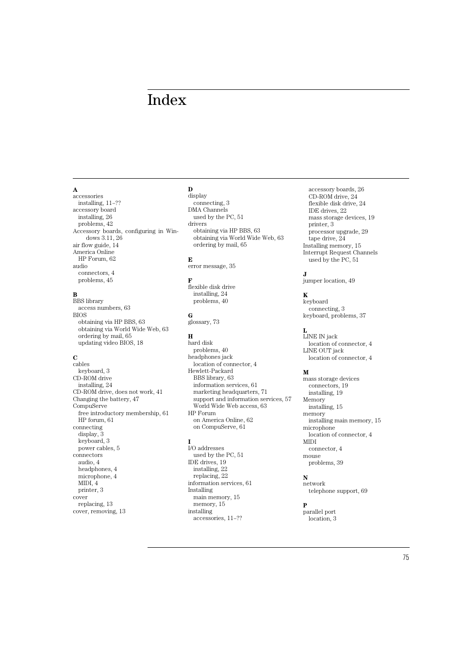 Index | HP HEWLET HP VECTRA VA 6/XXX User Manual | Page 85 / 96