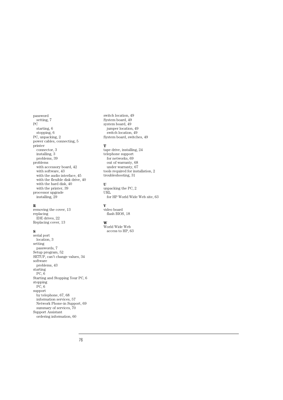 Index | HP HEWLET HP VECTRA VA 6/XXX User Manual | Page 86 / 96