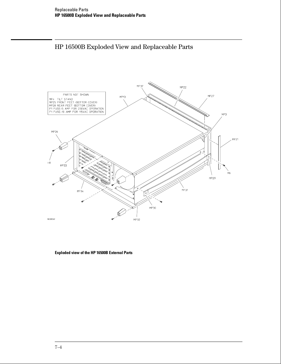 Hp 16500b exploded view and replaceable parts | HP 16500B User Manual | Page 101 / 129