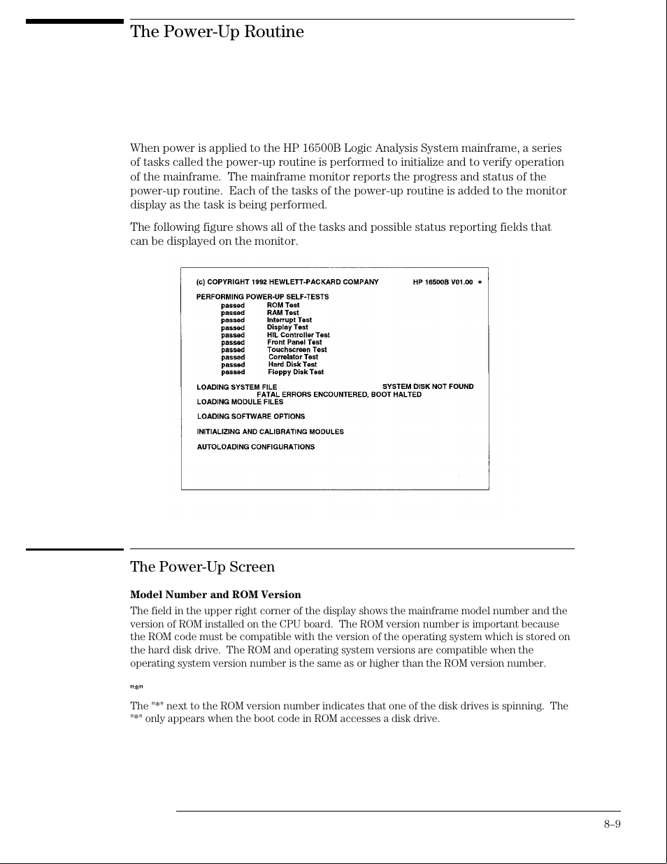 The power-up routine, The power-up screen | HP 16500B User Manual | Page 118 / 129