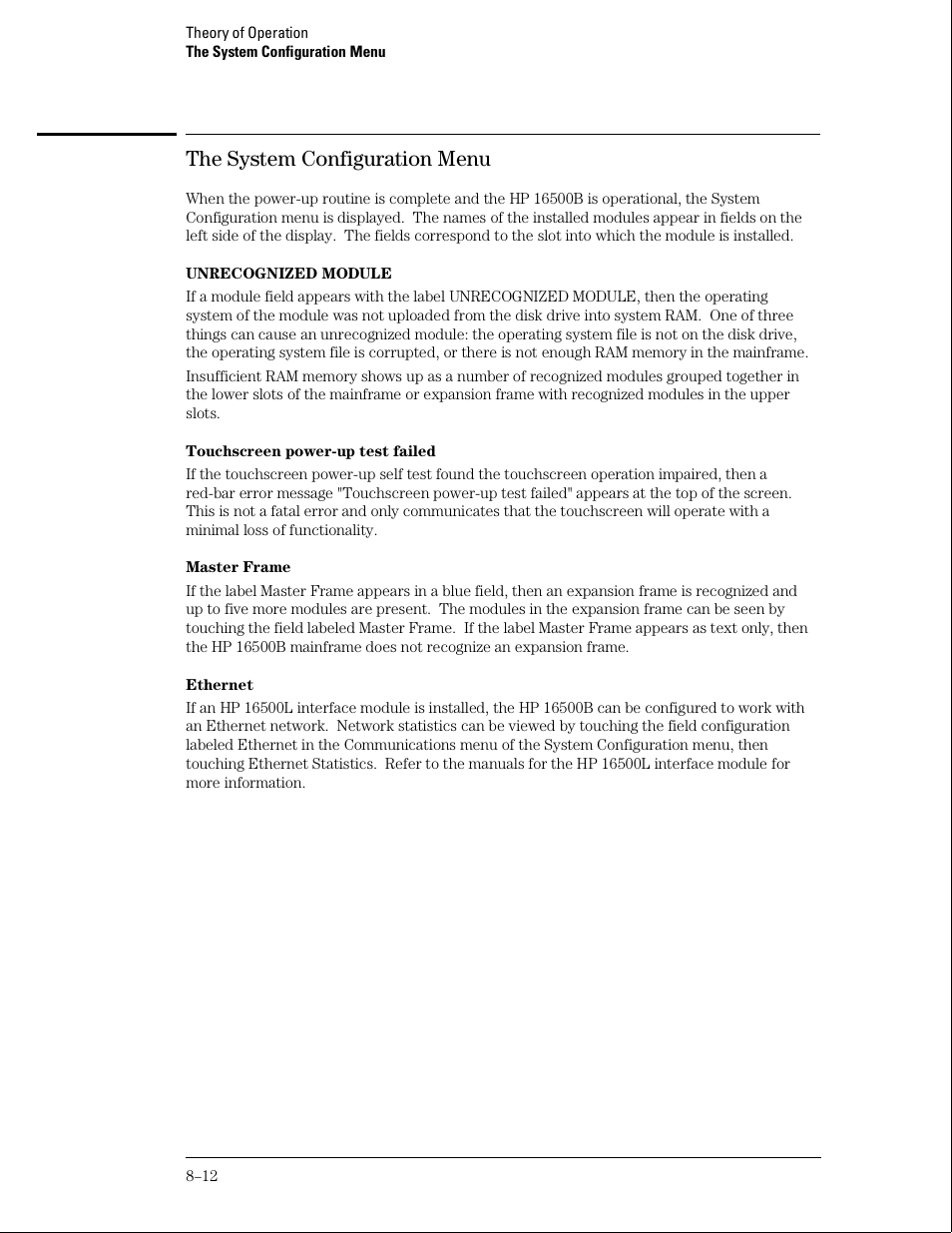 The system configuration menu | HP 16500B User Manual | Page 121 / 129