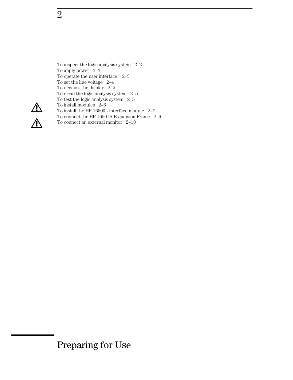 Preparing for use | HP 16500B User Manual | Page 14 / 129