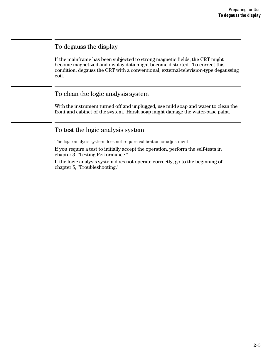 To degauss the display, To clean the logic analysis system, To test the logic analysis system | HP 16500B User Manual | Page 18 / 129